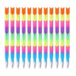 12pcs School Blocks Replaceable Core Rainbow Pencils Writing Tools Kids Gift Pencils Toy Stationery Pen Splicing Office Plastic 5.91*0.39inch