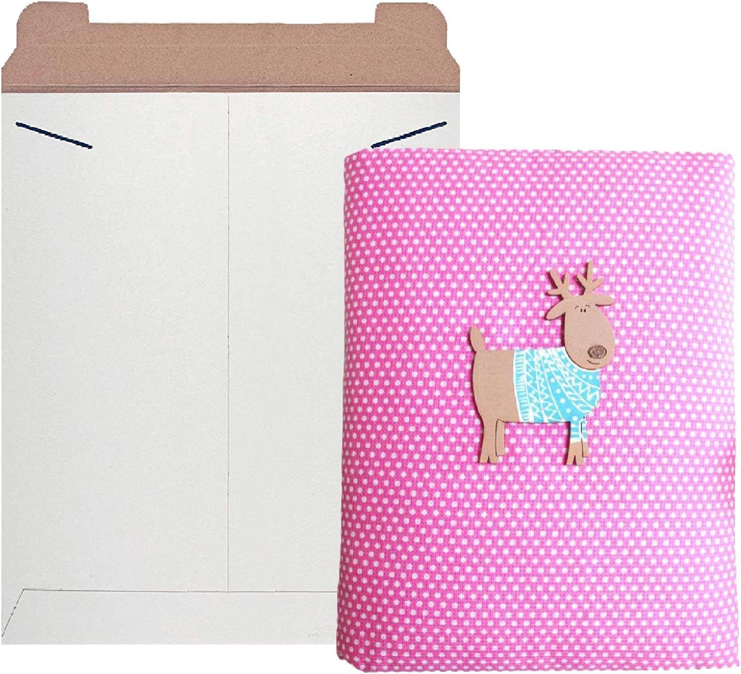 White Tab Lock Rigid Mailers, 12.25 x 15 Inch. Pack of 10 Cardboard Envelopes for Photos, Documents. Sturdy Stay Flat Mailers with Tab Lock Closure. Hard Rigid Shipping Envelopes