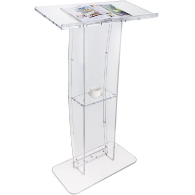 VEVOR Acrylic Podium, 47" Clear Acrylic Podium Stand with Wide Reading Surface & Storage Shelf, Floor-standing Clear Pulpits Acrylic for Church Office School