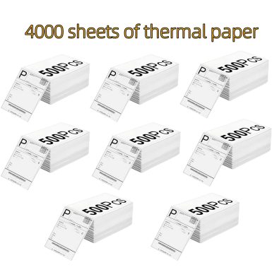 4000 sheets of high-quality white thermal label paper measuring 4 '' x 6 ''. Thermal label printer. High quality, durable, clear printing, achieving professional results.