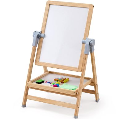 VEVOR 2-in-1 Kids Art Easel Double-Sided Wooden Magnetic Whiteboard Chalkboard